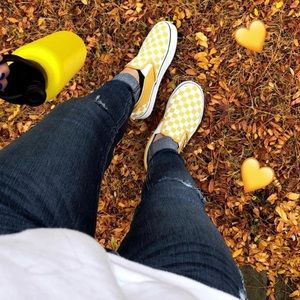 yellow checkered slip on vans